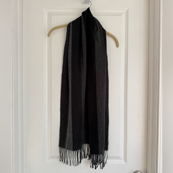 Black & Brown Striped Fringe Scarf Work Office Travel Gray Black Unisex One Size - Picture 4 of 4